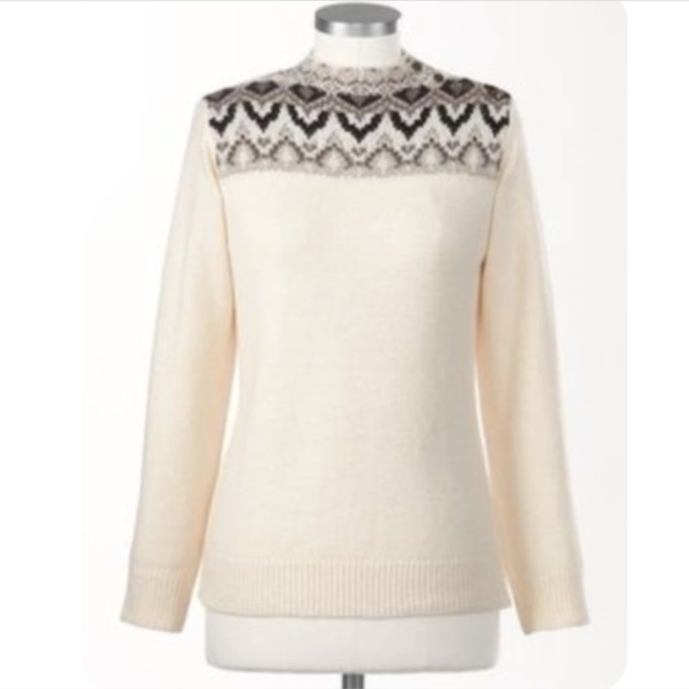 5/$15 SALE!  Coldwater Creek Fair Isle Pullover Sweater Beaded Ski Embellished